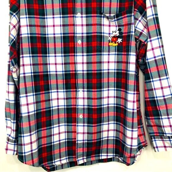 The Disney Store Mickey Mouse Red Green Cotton Plaid Button Down Retro Shirt - Picture 4 of 12
